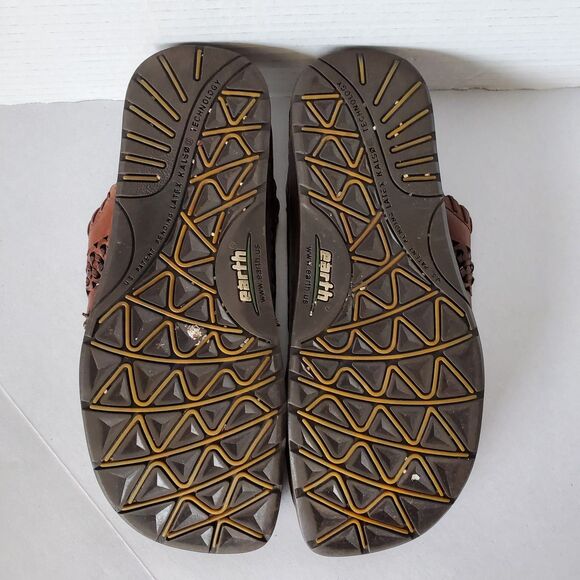 Earth Shoes Salsa Mahogany Leather Thong Sandals Boho Woven Slides Sz 6 Hippie - Picture 9 of 12